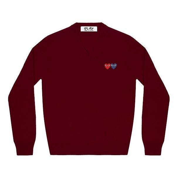 (WMNS) COMME des GARCONS PLAY V-Neck Pullover Double Emblem 'Burgundy' AZ-N055-051-4 sold by KicksCrew