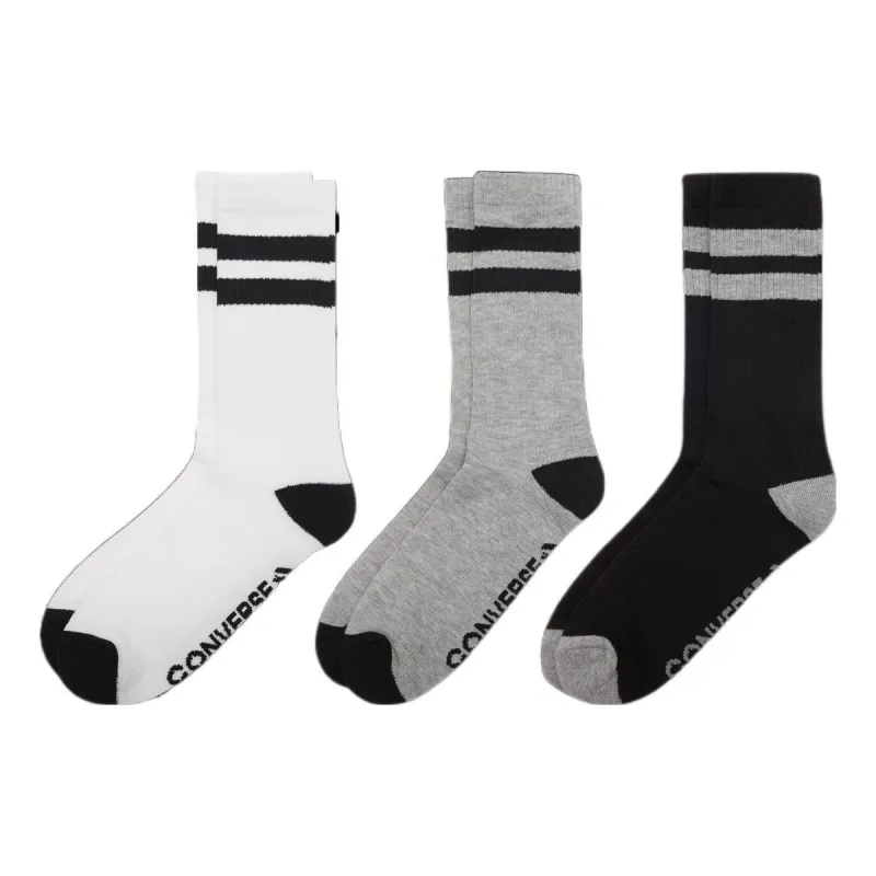 Converse Classic Double Stripe Crew Socks Three Pairs 'White Grey Black' 10024443-A01 sold by KicksCrew