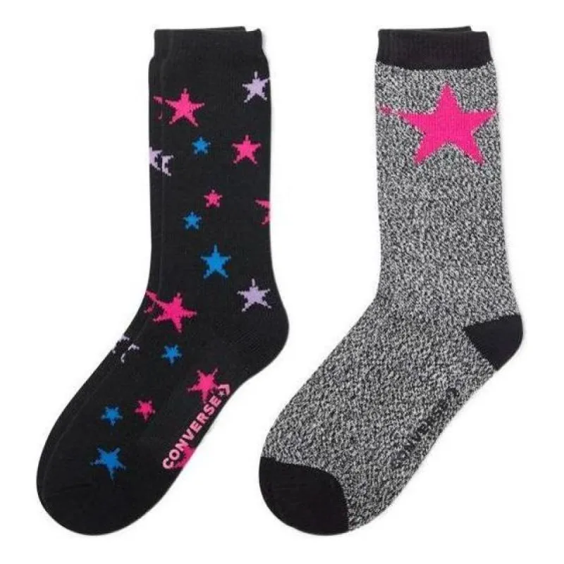 Converse Star Logo Crew Socks Two Pairs 'Black Grey' 10024263-A01 sold by KicksCrew