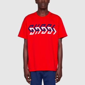 GUCCI SS22 Cotton jersey T-shirt with Gucci mirror print 'Red' 616036-XJDV9-6229 sold by KicksCrew