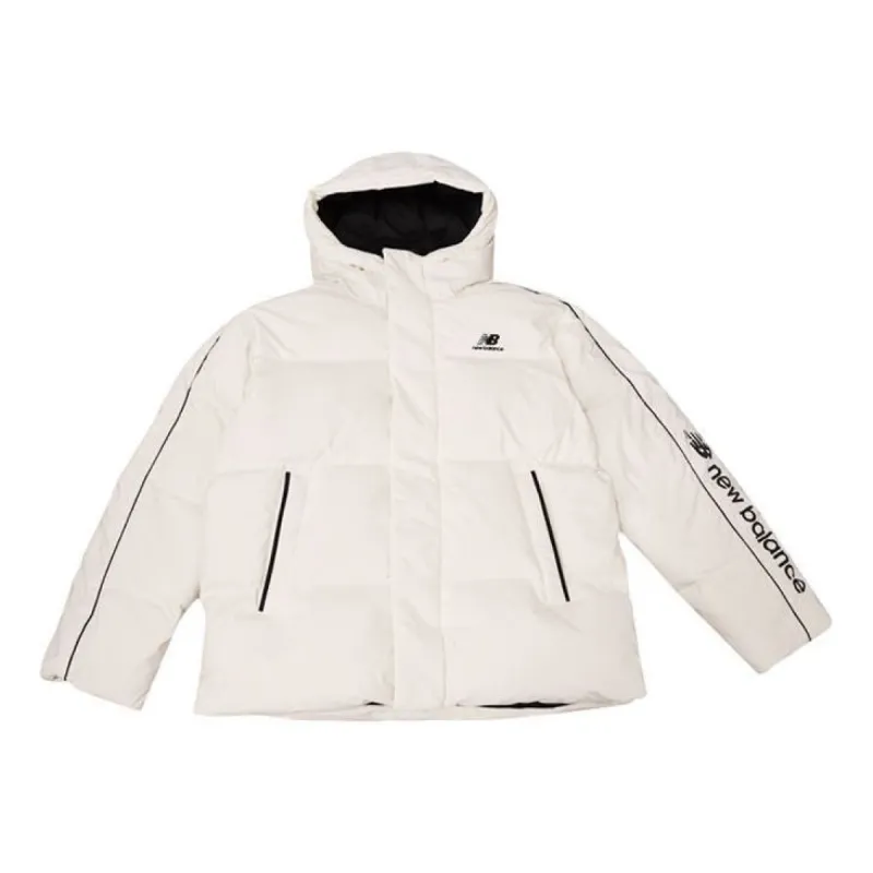 New Balance Casual Hooded Puffer Jacket 'White Black' NPA4E111-IV sold by KicksCrew