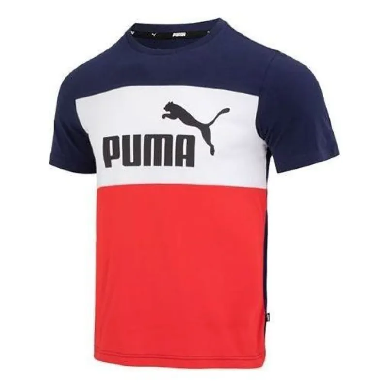 PUMA Ess Colorblock Logo Tee 'Red' 677859-06 sold by KicksCrew