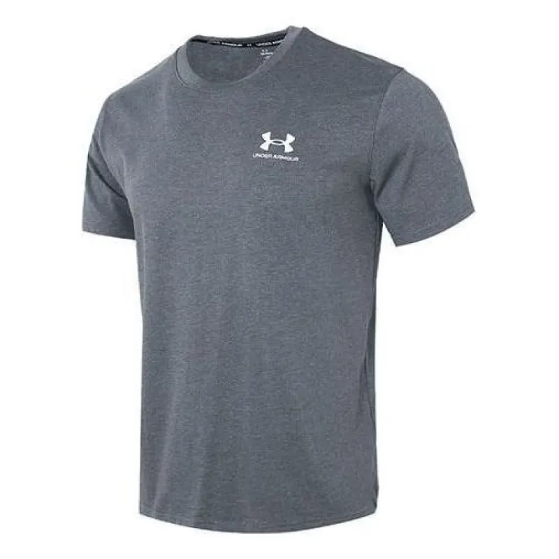 Under Armour Logo Embroidered Heavyweight Short Sleeve T-shirt 'Pitch Grey Medium Heather' 1373997-012 sold by KicksCrew