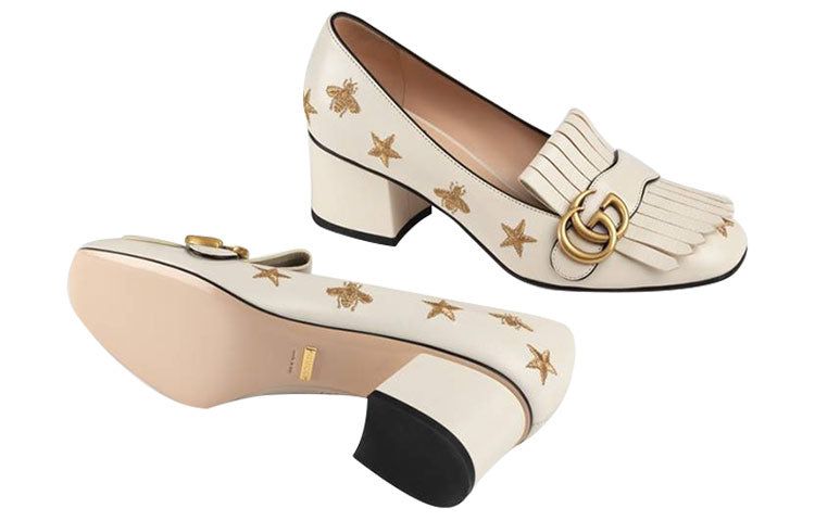(WMNS) Gucci Marmont Embroidered Leather Mid-heel Pump 'Bee Star-White' 551548-D3V00-9022 sold by KicksCrew product image thumbnail 3