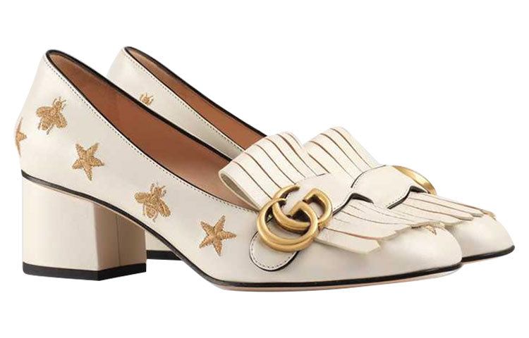 (WMNS) Gucci Marmont Embroidered Leather Mid-heel Pump 'Bee Star-White' 551548-D3V00-9022 sold by KicksCrew product image thumbnail 2