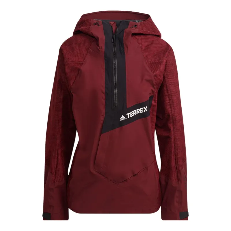 (WMNS) adidas Terrex Techrock RAIN.RDY Waterproof Jacket 'Burgundy Black' HE2295 sold by KicksCrew
