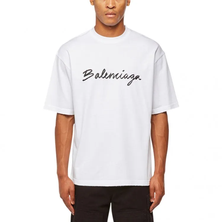 Balenciaga Script Logo T-shirt 'White/Black' 612966TMVB49040 sold by KicksCrew product image thumbnail 3