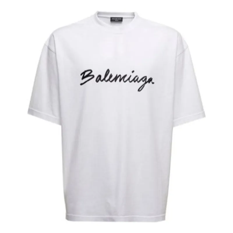 Balenciaga Script Logo T-shirt 'White/Black' 612966TMVB49040 sold by KicksCrew