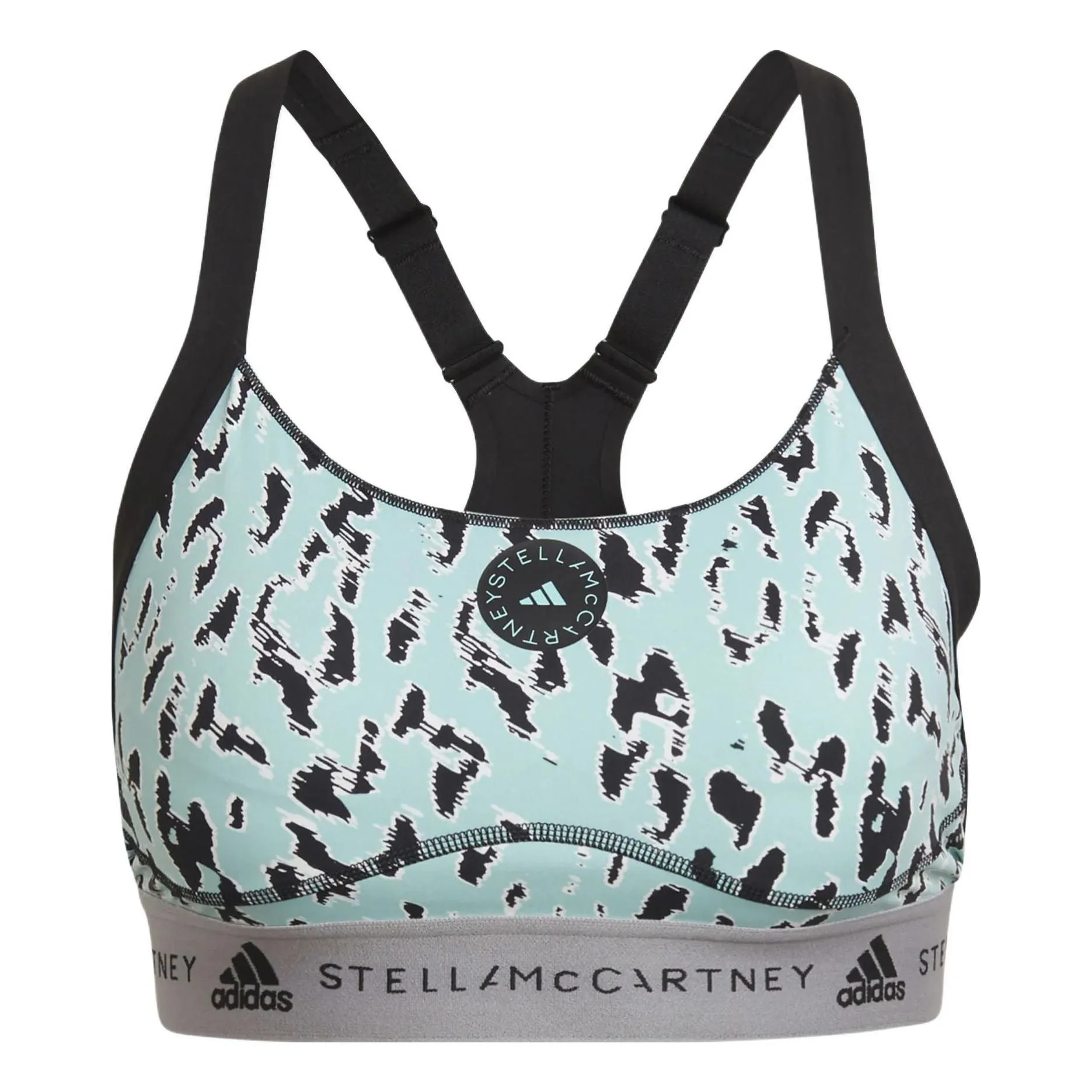 (WMNS) adidas by Stella McCartney TruePurpose Medium Support Printed Bra 'Teal Black' HB6069 sold by KicksCrew