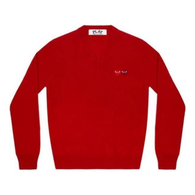 COMME des GARCONS PLAY V-Neck Pullover Double Emblem 'Red' AZ-N056-051-5 sold by KicksCrew