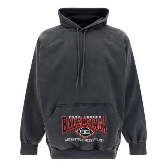 Balenciaga B Authentic Vintage Jersey Oversized Hoodie 'Washed Black' 697879TMVB11000 sold by KicksCrew