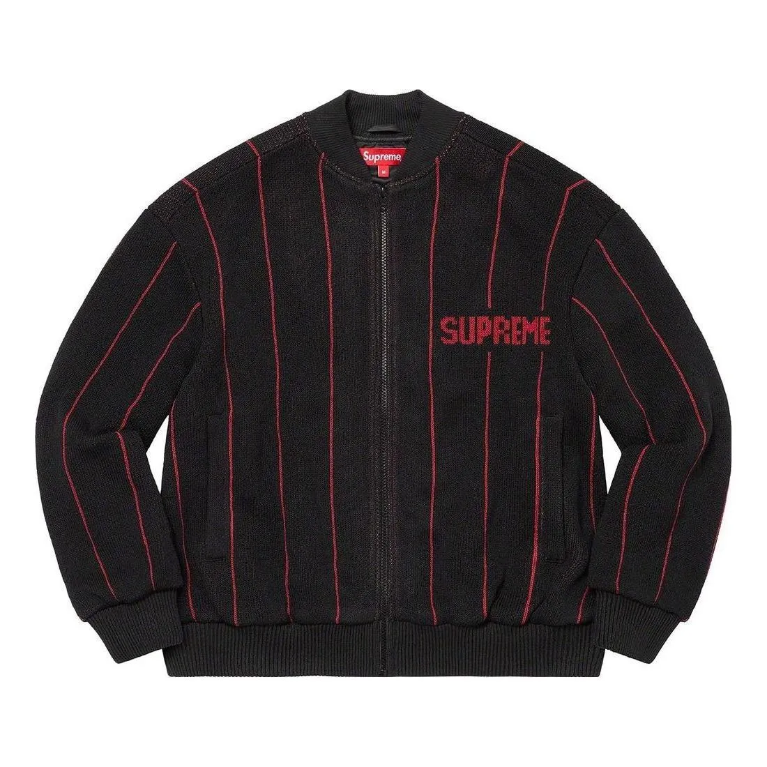 Supreme SS23 Week11 Pinstripe Varsity Zip Up Jacket 'Black' SUP-SS23-204 sold by KicksCrew