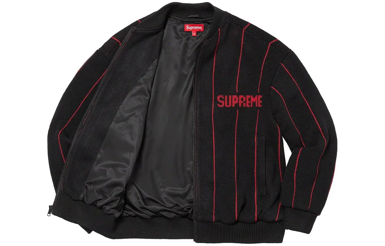 Supreme SS23 Week11 Pinstripe Varsity Zip Up Jacket 'Black' SUP-SS23-204 sold by KicksCrew product image thumbnail 2