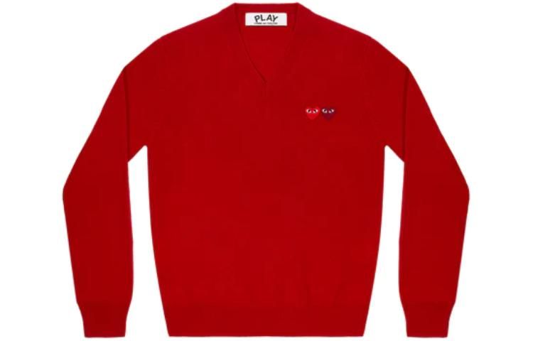 COMME des GARCONS PLAY V-Neck Pullover Double Emblem 'Red' AZ-N056-051-5 sold by KicksCrew product image thumbnail 2
