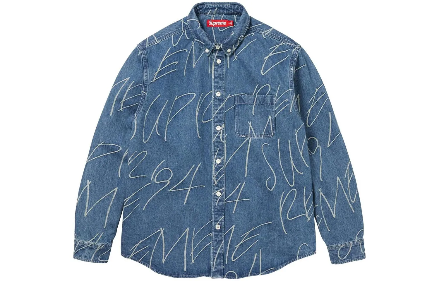 Supreme FW23 Week 8 Handwriting Jacquard Denim Shirt 'Blue' SUP-FW23-152 sold by KicksCrew product image thumbnail 2