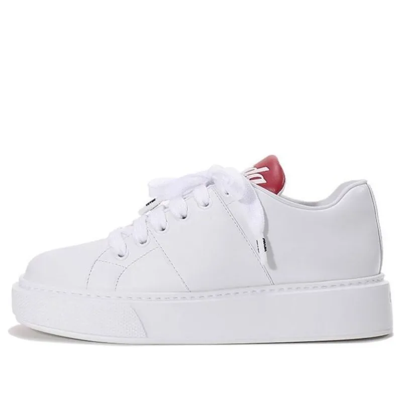 (WMNS) PRADA Leather Platform Sneakers 'White with Red Tongue' 1E368L_3KWG_F0970_F_045 sold by KicksCrew