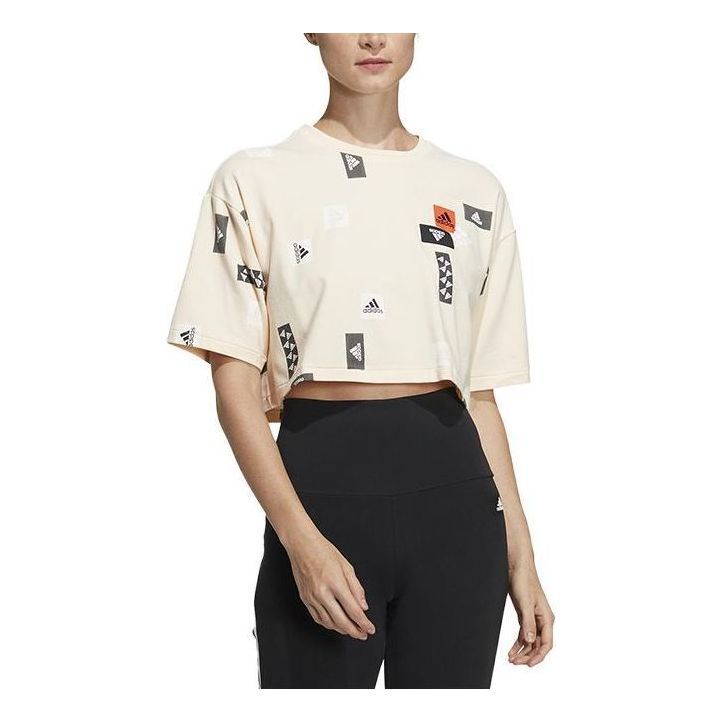 (WMNS) adidas Logo Short Sleeve Top 'Beige Black' HM5295 sold by KicksCrew