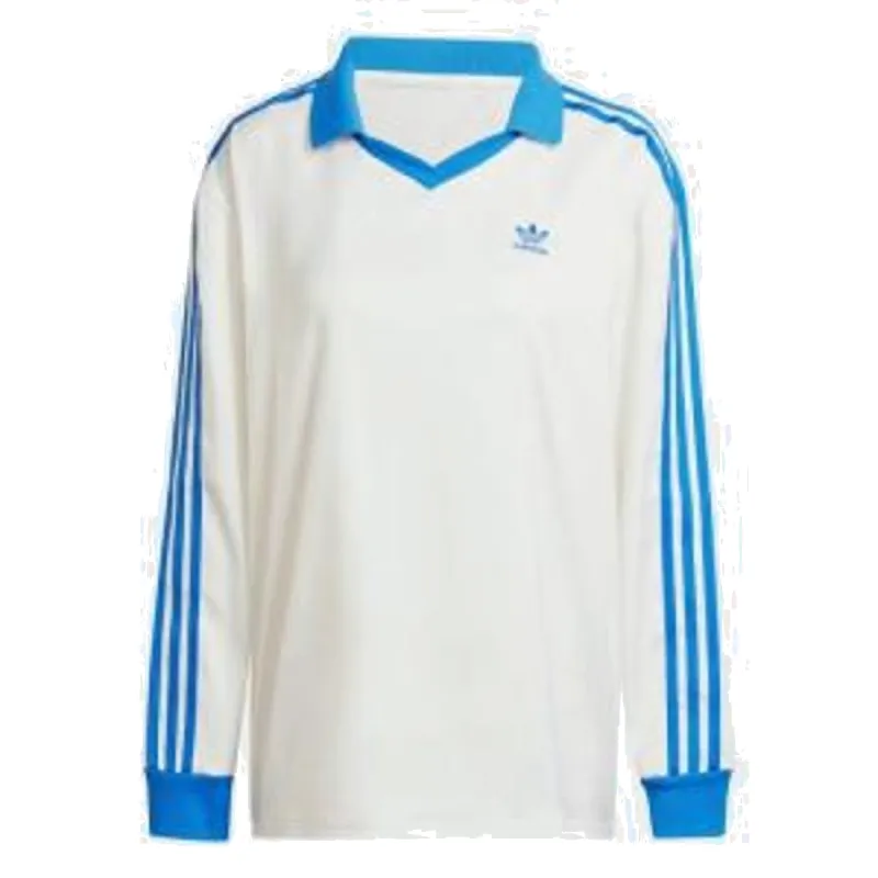 (WMNS) adidas 3-Stripes Satin Long Sleeve T-Shirt 'White Blue' IR6100 sold by KicksCrew