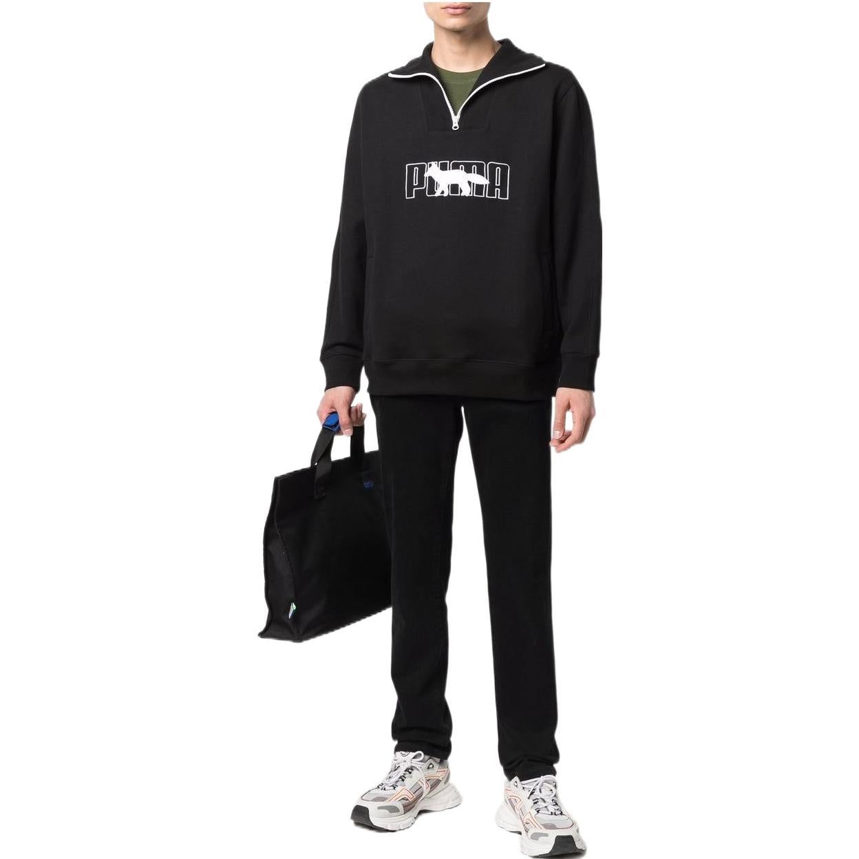 Puma x Maison Kitsun Half Zip Sweater 'Black White' 532322-01 sold by KicksCrew product image thumbnail 2