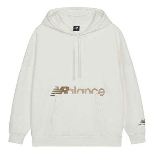 (WMNS) New Balance Logo Print Hoodie 'White Brown' AWT13348-SST sold by KicksCrew