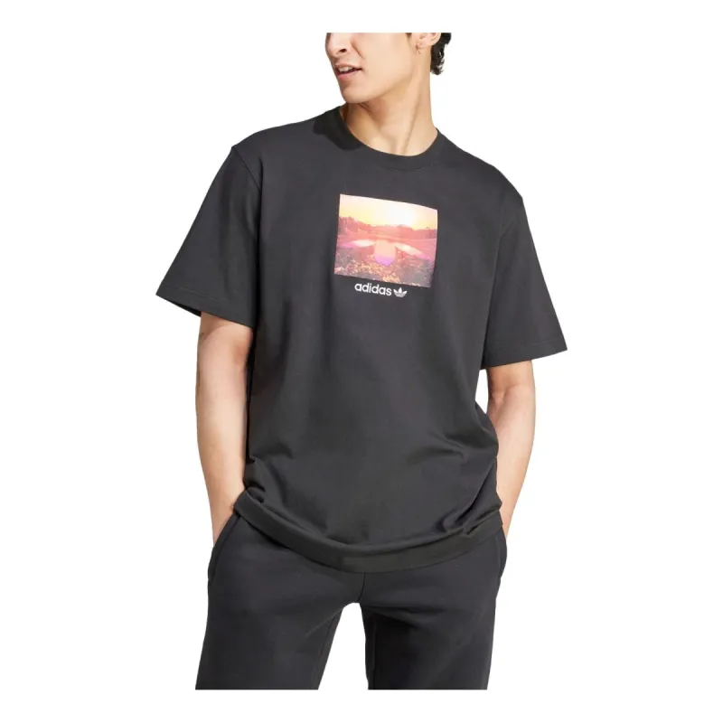 adidas Sunset Graphic T-shirt Asia Sizing 'Black' JF2857 sold by KicksCrew