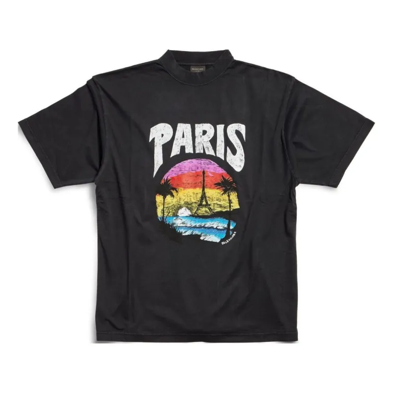 Balenciaga Paris Tropical T-shirt Medium Fit 'Black' 764235TPVL91569 sold by KicksCrew