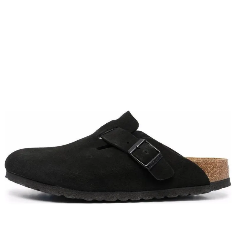 (WMNS) Birkenstock Boston Soft Footbed Suede Leather Narrow Fit Mules 'Black' 660473 sold by KicksCrew