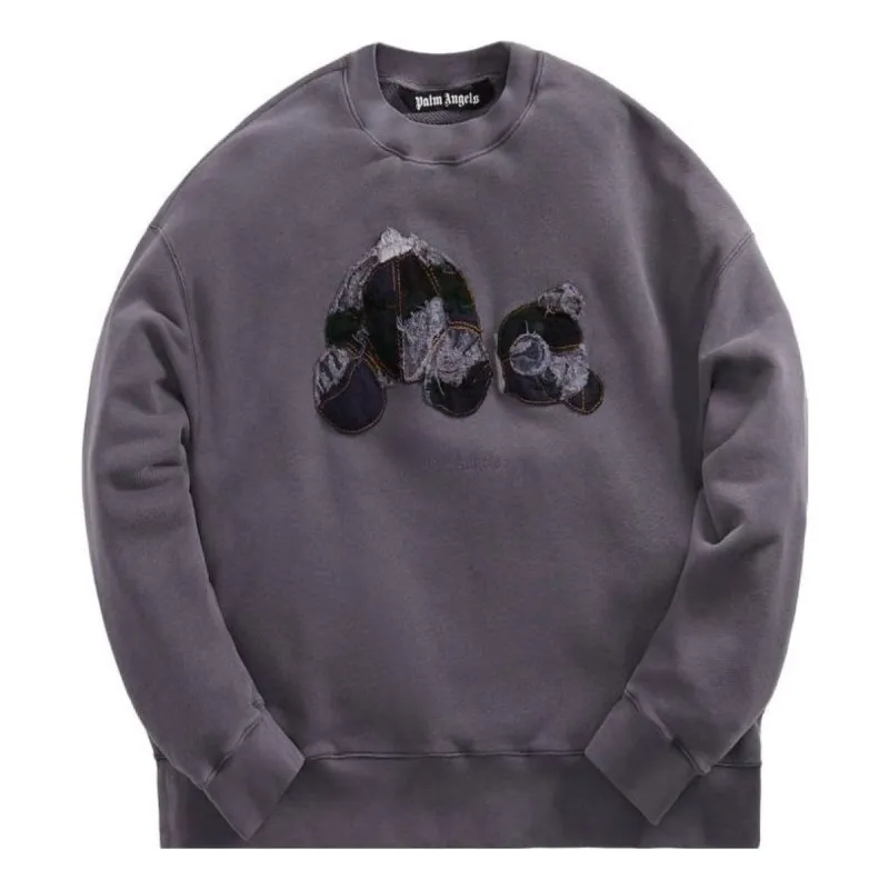 Palm Angels Patchwork Ripped Bear Crew 'Indigo' PMBA026F22FLE0024940 sold by KicksCrew