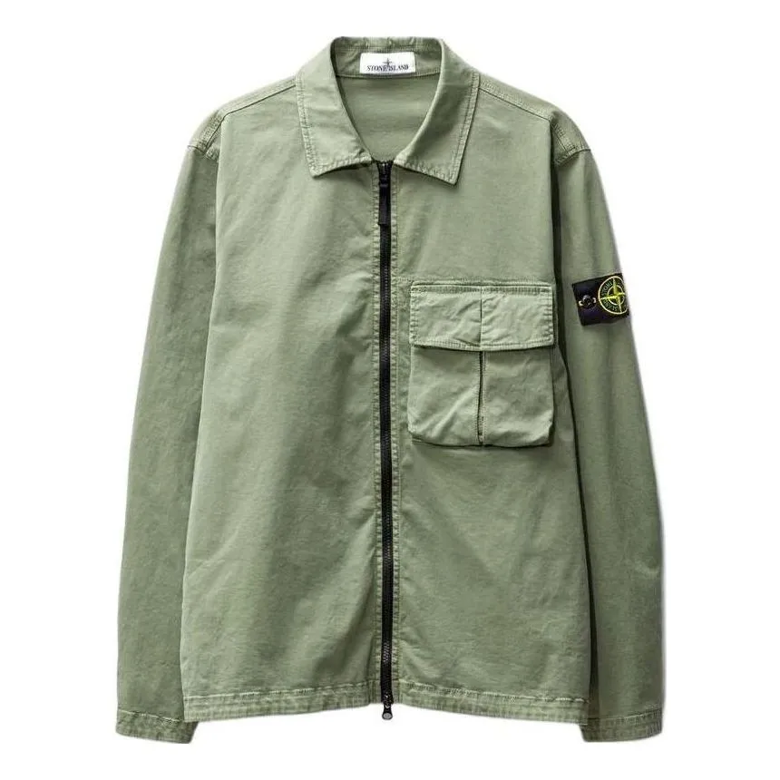 STONE ISLAND Compass-Patch Zipped Shirt Jacket 'Green' 781510304-V0155 sold by KicksCrew