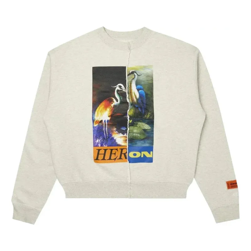 HERON PRESTON FW21 Split Herons Crewneck Sweatshirt 'Grey Melange' HMBA018F21JER0010822 sold by KicksCrew