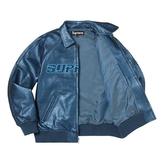 Supreme Silver Surfer Leather Varsity Jacket 'Blue' SUP-SS22-366 sold by KicksCrew product image thumbnail 3