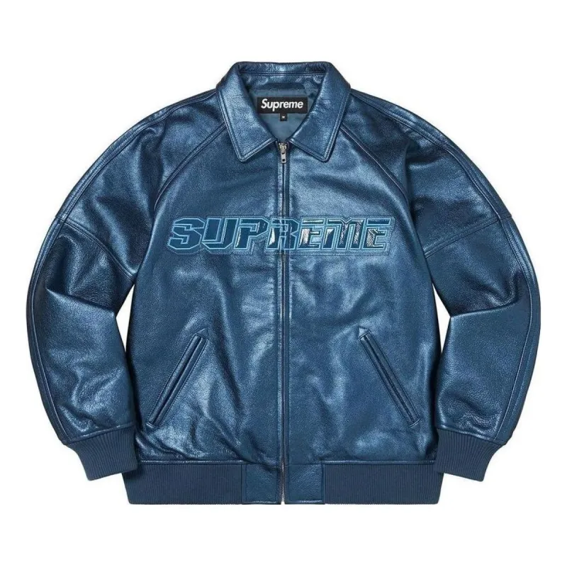 Supreme Silver Surfer Leather Varsity Jacket 'Blue' SUP-SS22-366 sold by KicksCrew