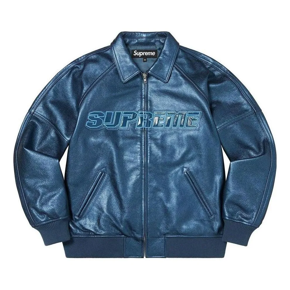 Supreme Silver Surfer Leather Varsity Jacket 'Blue' SUP-SS22-366 sold by KicksCrew