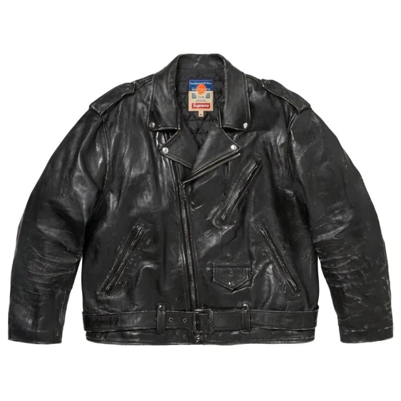 Supreme x BLACKMEANS FW23 WEEK16 PAINTED LEATHER MOTORCYCLE Jacket SUP-FW23-243 sold by KicksCrew