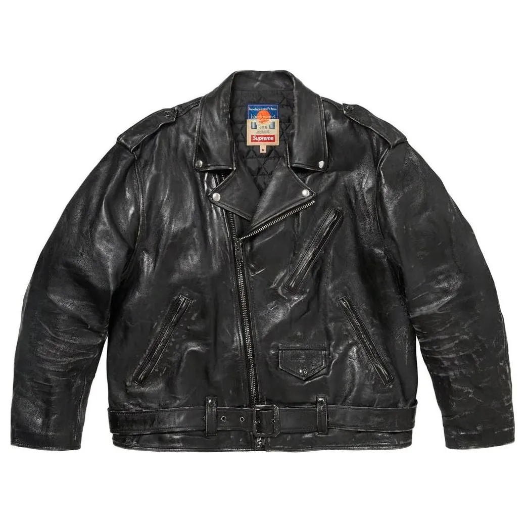 Supreme x BLACKMEANS FW23 WEEK16 PAINTED LEATHER MOTORCYCLE Jacket SUP-FW23-243 sold by KicksCrew