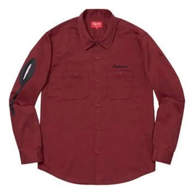 Supreme Rose L/S Work Shirt 'Burgundy Black' SUP-FW18-102 sold by KicksCrew