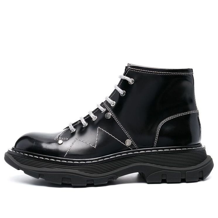 (WMNS) Alexander McQueen Tread Lace-up Boots 'Black White' 718366WIC6D1081 sold by KicksCrew