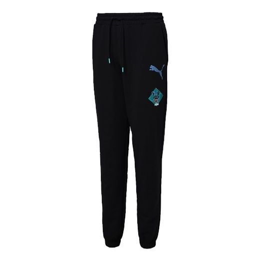Puma Graphic Casual Sweatpants 'Black Blue' 596050-01 sold by KicksCrew