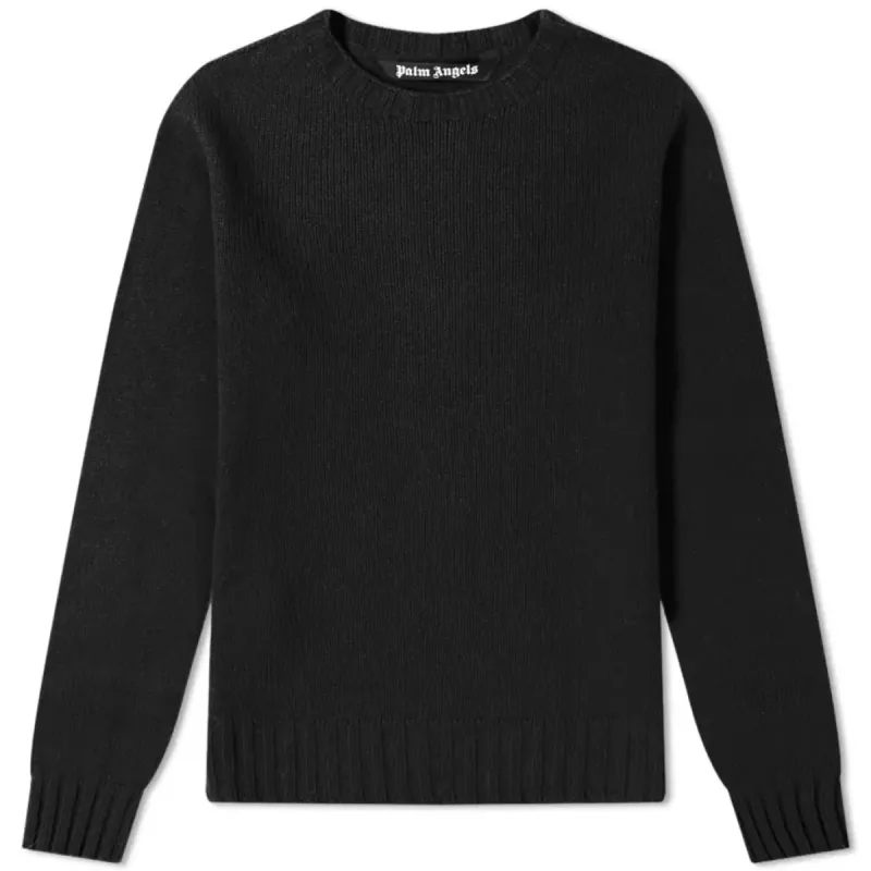 Palm Angels Wool Back Embroidered Logo Crew Knit 'Black' PMHE027F20KNI0011001 sold by KicksCrew