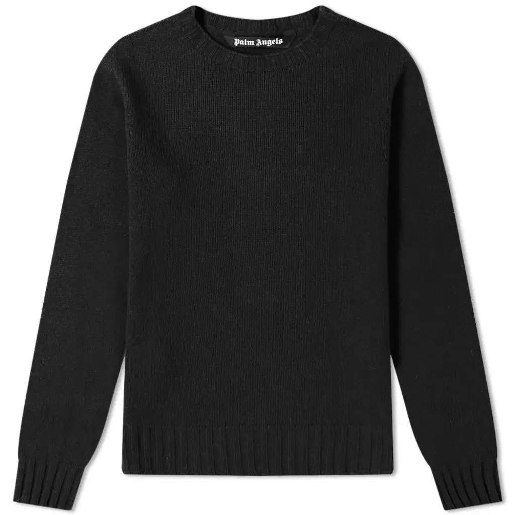 Palm Angels Wool Back Embroidered Logo Crew Knit 'Black' PMHE027F20KNI0011001 sold by KicksCrew