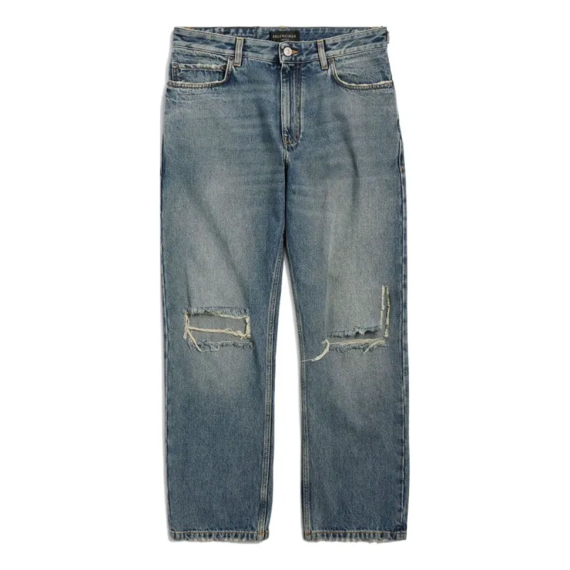 Balenciaga Distressed Straight-Leg Jeans 'Blue' 745149THW254245 sold by KicksCrew