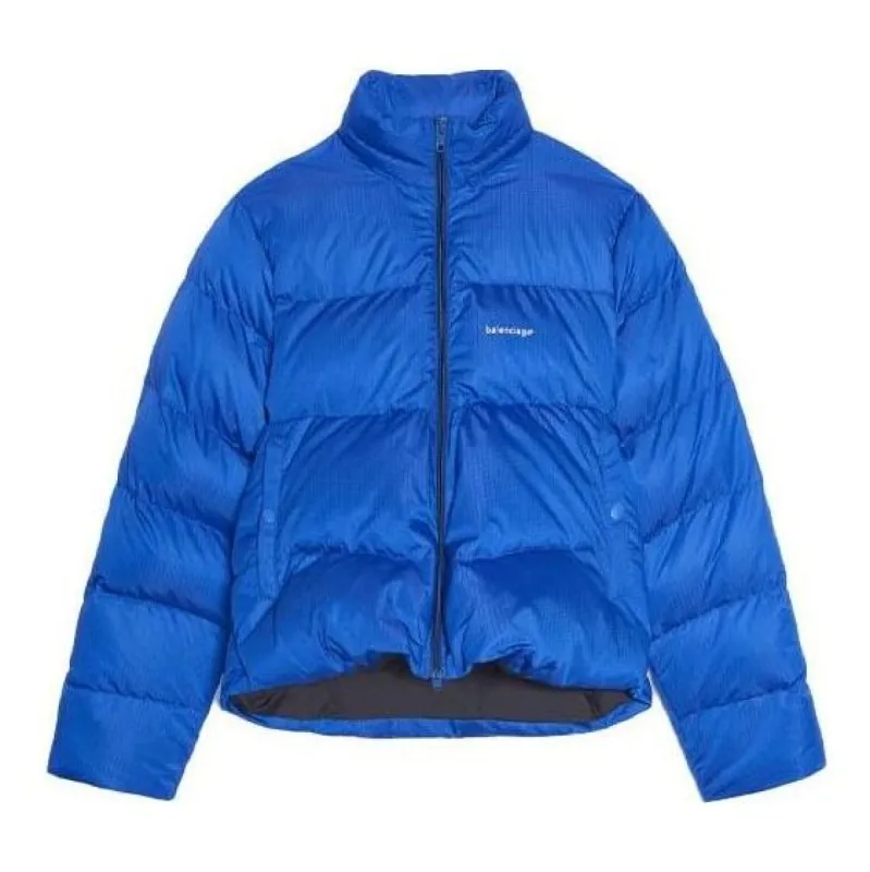 Balenciaga Small Logo Print Down Jacket 'Blue' 556231TYD334210 sold by KicksCrew