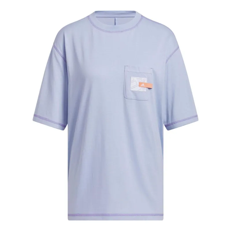 (WMNS) adidas Sport Statement Boyfriend Pocket T-Shirt Asia Sizing 'Blue' IC1633 sold by KicksCrew