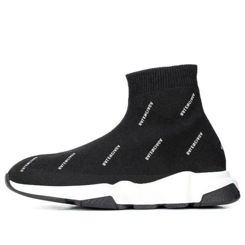 (GS) Balenciaga Speed 1.0 Sneakers 'White Logo Monogram Black Knit' 597425W2DBF1015 sold by KicksCrew