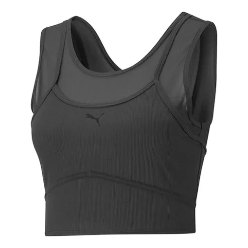 (WMNS) PUMA STUDIO Layered Crop Top 'Black' 520223-01 sold by KicksCrew
