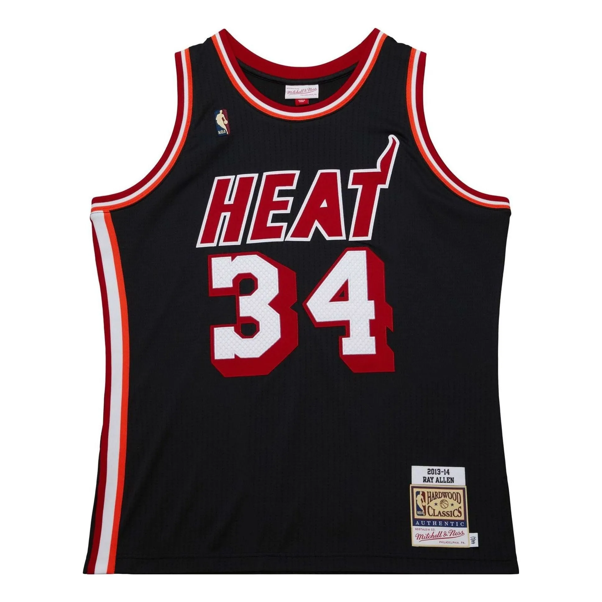 Mitchell & Ness x Miami Heat Dark HWC 2013-14 Jersey 'Ray Allen 34' AJY46495-MHE13RALBLCK sold by KicksCrew