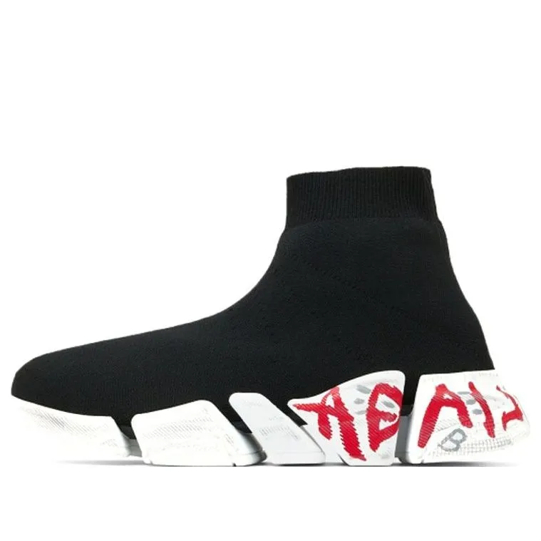 Balenciaga Speed 2.0 Sneakers 'Black Knit with Red Graffiti' 617239W2DD41096 sold by KicksCrew
