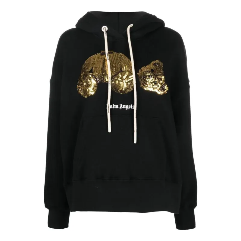 (WMNS) Palm Angels Gold Sequins Bear Hoodie 'Black Gold' PWBB023F22FLE0041076 sold by KicksCrew