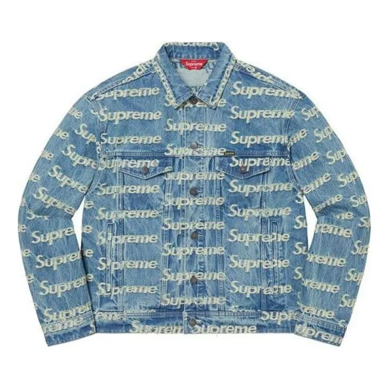 Supreme Frayed Logos Denim Trucker Jacket 'Teal White' SUP-SS21-667 sold by KicksCrew