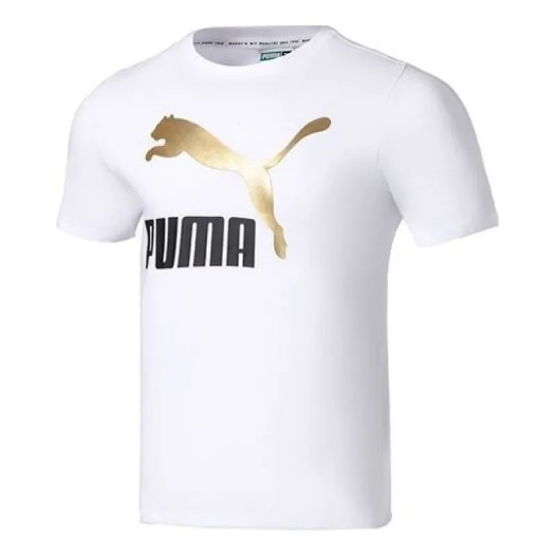 Puma Classics Logo Metallic Tee 'White' 536345-02 sold by KicksCrew